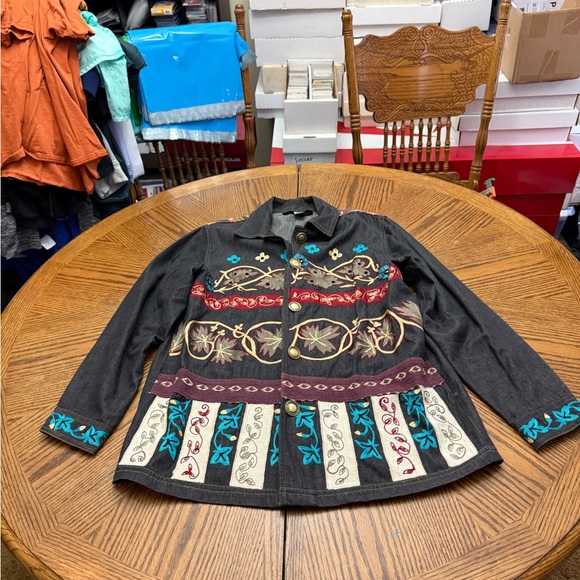 Indigo Jackets & Blazers - Indigo Women's Embroidered Jacket - Black with Multicolor Accents